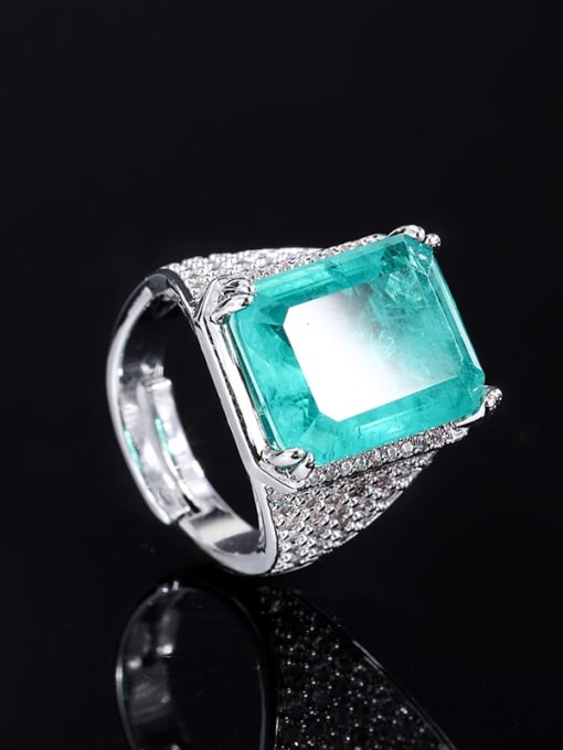 Mint Green Ring Brass Cubic Zirconia Geometric Statement Band Ring