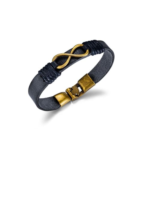 1395-black Titanium Black Leather Number Vintage Band Bracelets