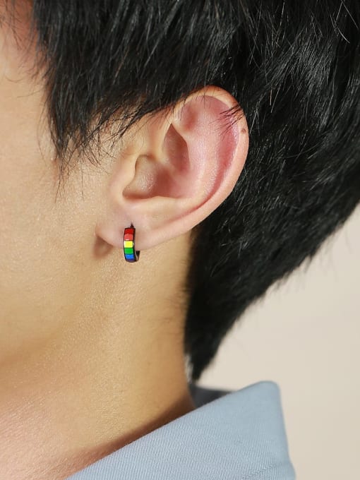CONG Stainless steel Multi Color Enamel Geometric Minimalist Earring (Single-Only One) 1