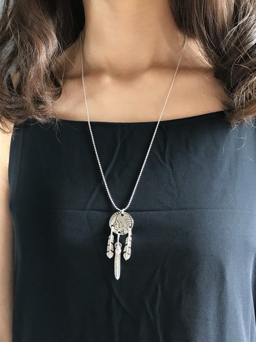 Boomer Cat 925 Sterling Silver Feather Artisan Long Strand Necklace 1