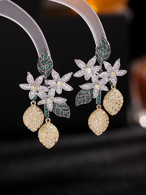 Yellow zirconium green zirconium Brass Cubic Zirconia Flower Luxury Cluster Earring