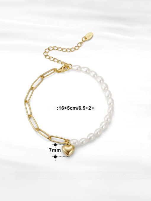 RINNTIN 925 Sterling Silver Freshwater Pearl Heart Minimalist Asymmetrical Chain Link Bracelet 3