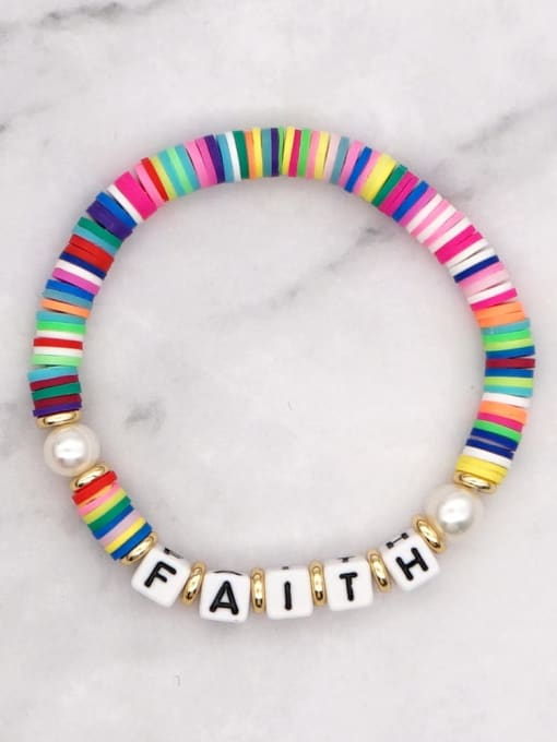 QT B200145A Stainless steel Multi Color Polymer Clay Letter Bohemia Stretch Bracelet