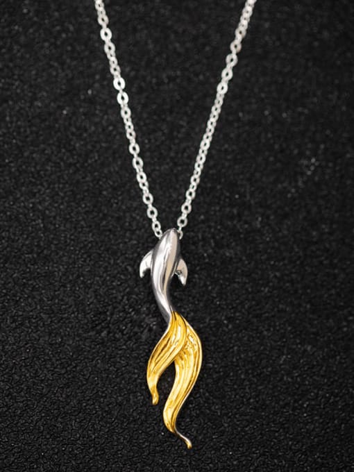 SILVER MI 925 Sterling Silver Fish Artisan Necklace 0