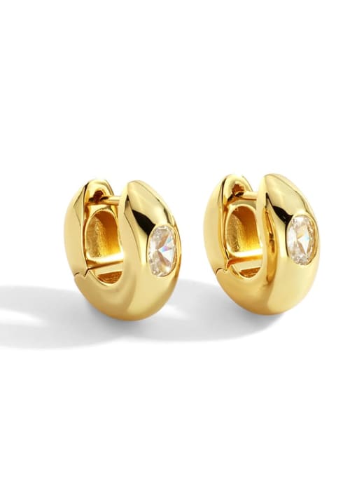 Gold Oval Zircon Earrings Brass Rhinestone Geometric Minimalist Stud Earring