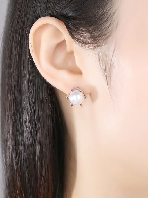 BLING SU Copper Imitation Pearl Geometric Minimalist Stud Earring 1