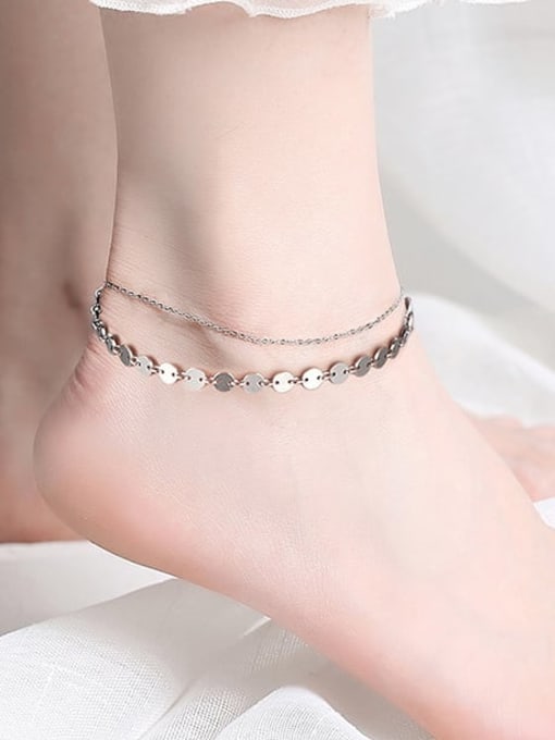 RINNTIN 925 Sterling Silver Minimalist  Double Layer Round Anklet 1