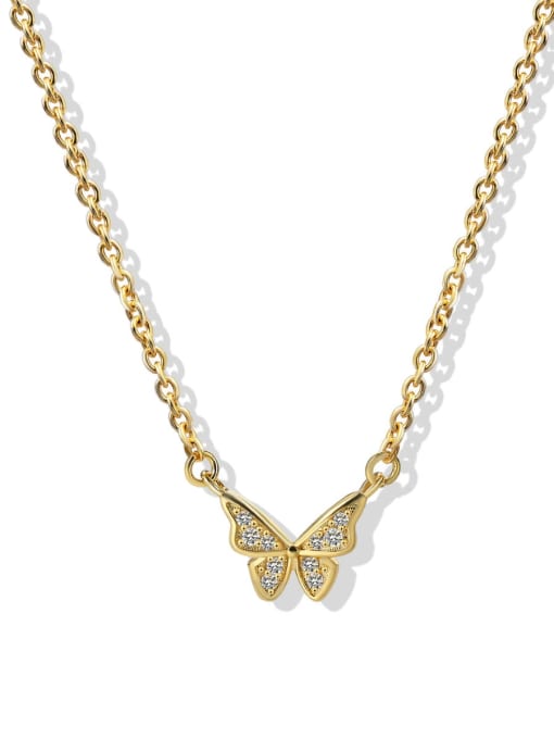 Golden Butterfly Pearl Necklace Brass Cubic Zirconia Butterfly Vintage Necklace