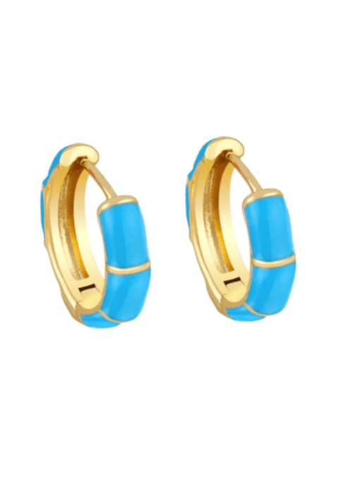 blue Brass Enamel Geometric Minimalist Huggie Earring