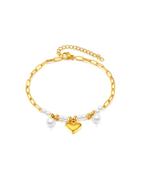 GZ202 Steel Foot Chain Gold Stainless steel Imitation Pearl Heart Hip Hop  Anklet