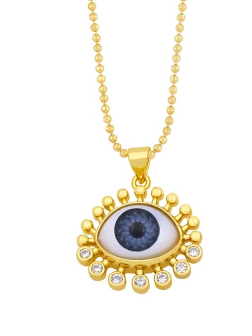 D (gray) Brass Rhinestone Enamel Evil Eye Vintage Necklace