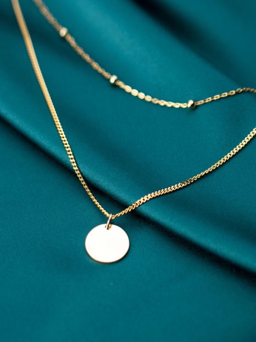Rosh 925 sterling silver round minimalist Fashion Round Double Chain  necklace