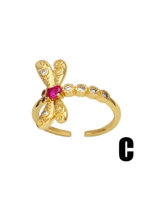 C Brass Cubic Zirconia Cross Dragonfly Vintage Band Ring