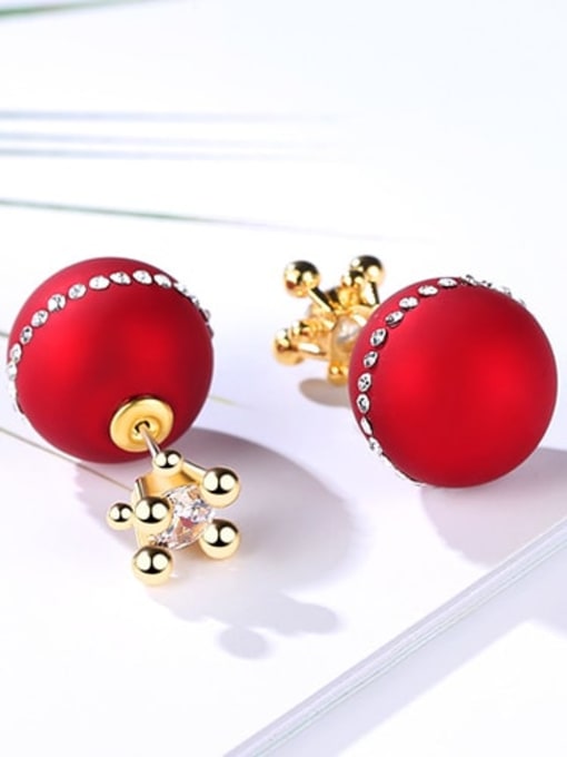 Red bead plating 18K t01d21 Copper Enamel Ball Minimalist Stud Earring