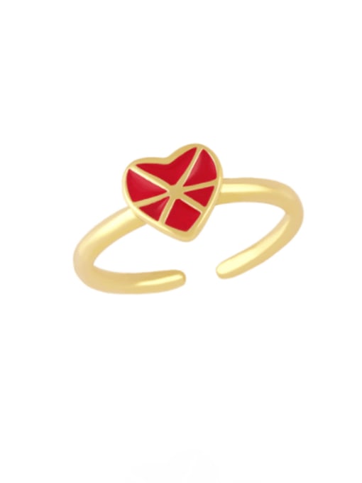 red Brass Enamel Heart Vintage Band Ring