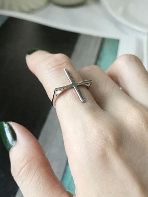 Boomer Cat 925 Sterling Silver cross free size Ring 0