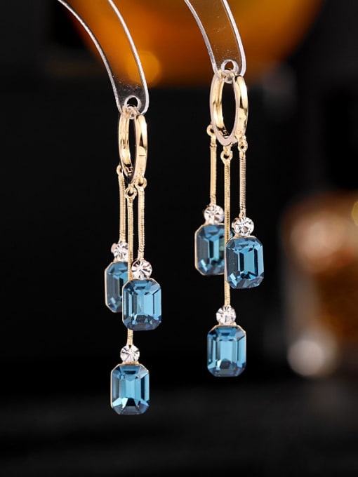 blue Brass Glass Stone Geometric Luxury Cluster Earring