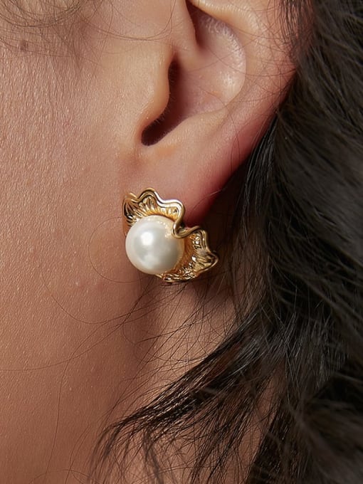 CHARME Brass Imitation Pearl Flower Vintage Stud Earring 1