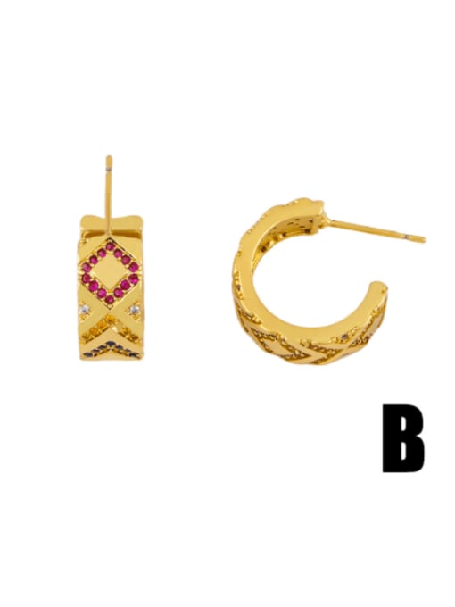 Section B Brass Cubic Zirconia Geometric Hip Hop Stud Earring