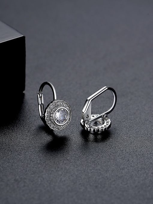 E21100765 Rh Brass Cubic Zirconia Geometric Minimalist Hook Earring