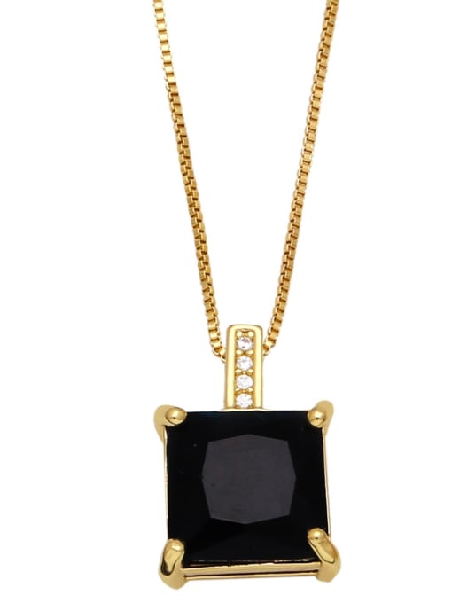 black Brass Cubic Zirconia Square Minimalist Necklace
