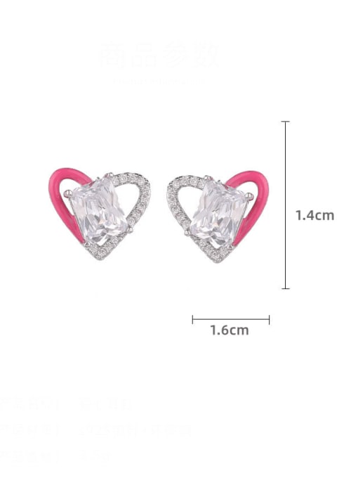 Pink Brass Cubic Zirconia Heart Minimalist Stud Earring