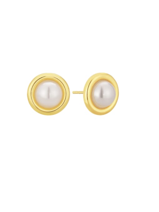 Gold Beizhu Earrings Brass Imitation Pearl Geometric Minimalist Stud Earring