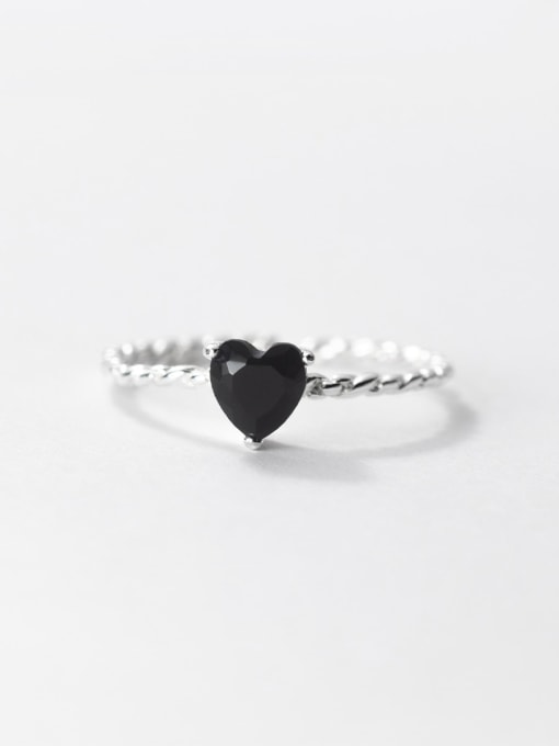 Rosh 925 Sterling Silver Obsidian Heart Dainty Band Ring 2