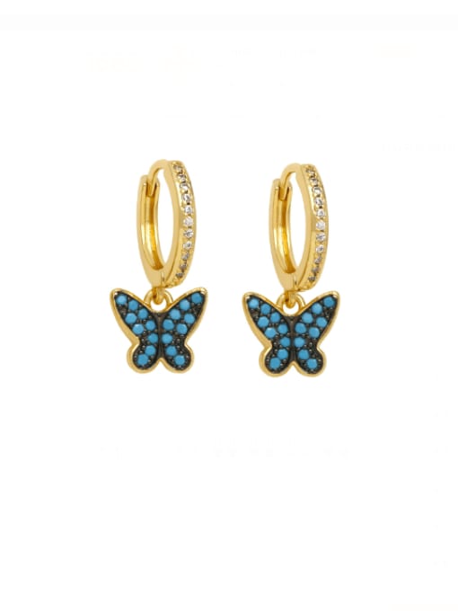 Turquoise Brass Cubic Zirconia Butterfly Hip Hop Huggie Earring
