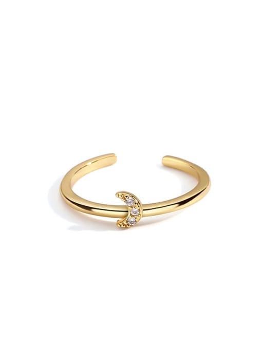 Golden Moon ring Brass Cubic Zirconia Moon Vintage Band Ring