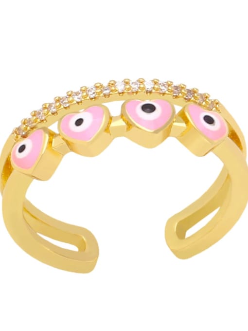 Pink Brass Enamel Cubic Zirconia  Heart Trend Band Ring