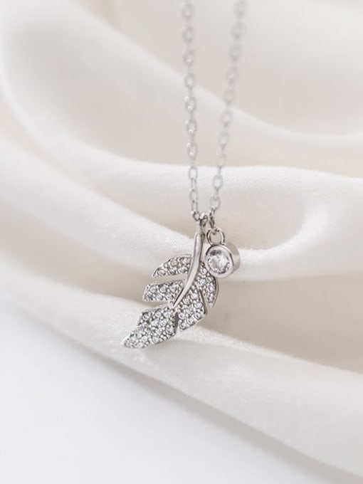 Rosh 925 sterling silver simple fashion Diamond Leaf  Pendant necklace 0