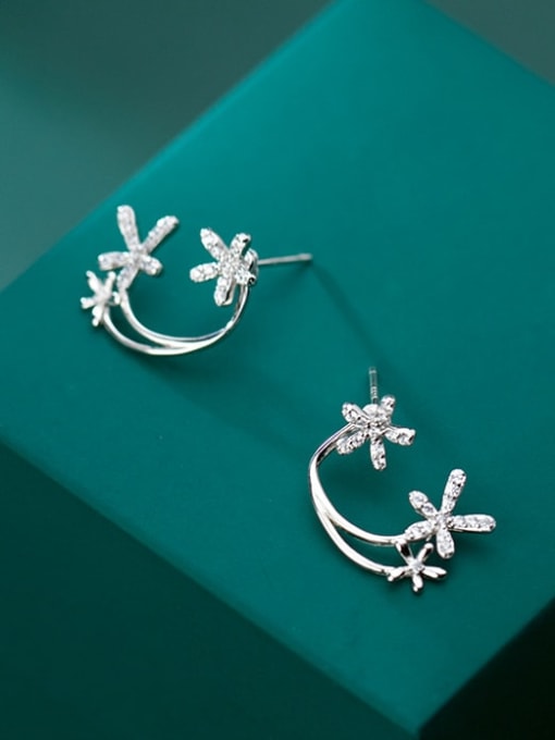 Rosh 925 Sterling Silver simple diamond multi flower Dainty Stud Earring 1