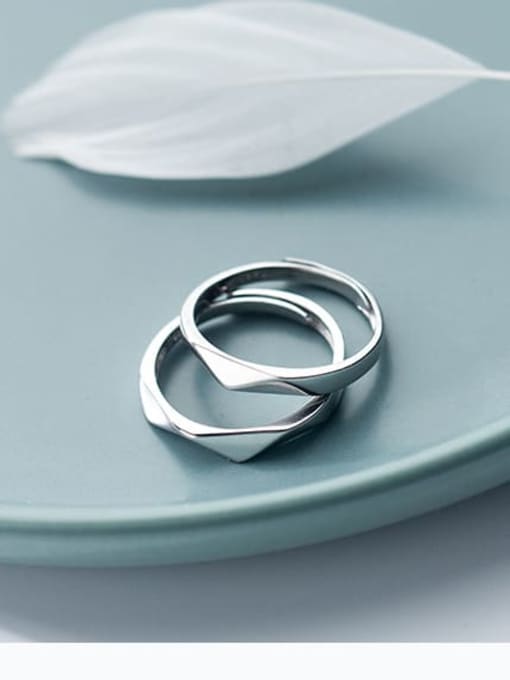 Rosh 925 Sterling Silver Geometric Minimalist Couple Ring 2