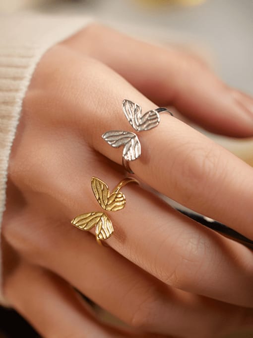 BeiFei Minimalism Silver 925 Sterling Silver Butterfly Minimalist Band Ring 1