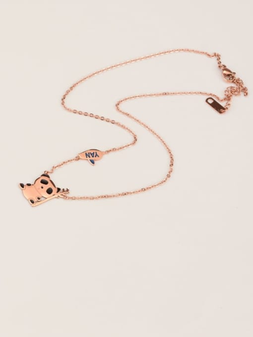 Rose Gold Titanium Black Enamel Panda Cute Choker Necklace