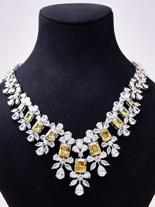 White K+ Yellow Brass Cubic Zirconia Geometric Luxury Necklace