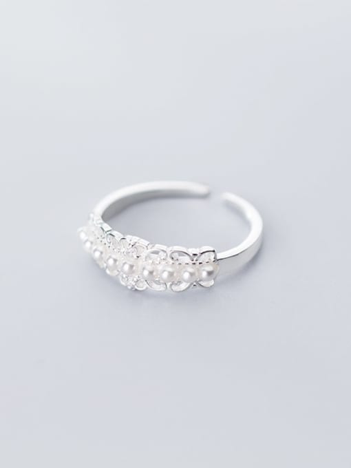 Rosh 925 Sterling Silver Imitation Pearl White Irregular Cute Free Size Ring 3