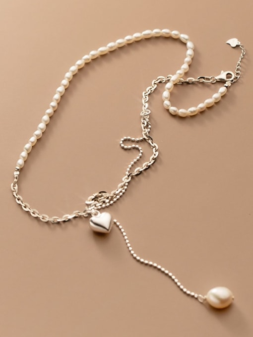 Rosh 925 Sterling Silver Imitation Pearl Tassel Minimalist Lariat Necklace 2