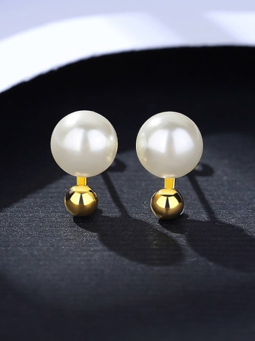 14K Gold 925 Sterling Silver Imitation Pearl Geometric Minimalist Stud Earring