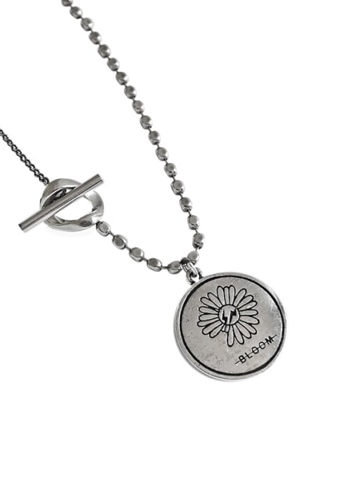 DAKA 925 Sterling Silver Bead  chain  Geometric pendant Vintage Necklace 4