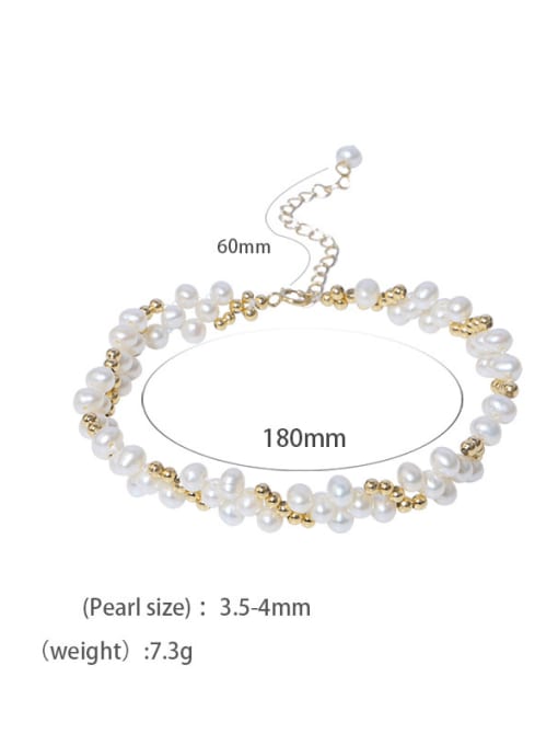 C Brass Freshwater Pearl Geometric Vintage Strand Bracelet