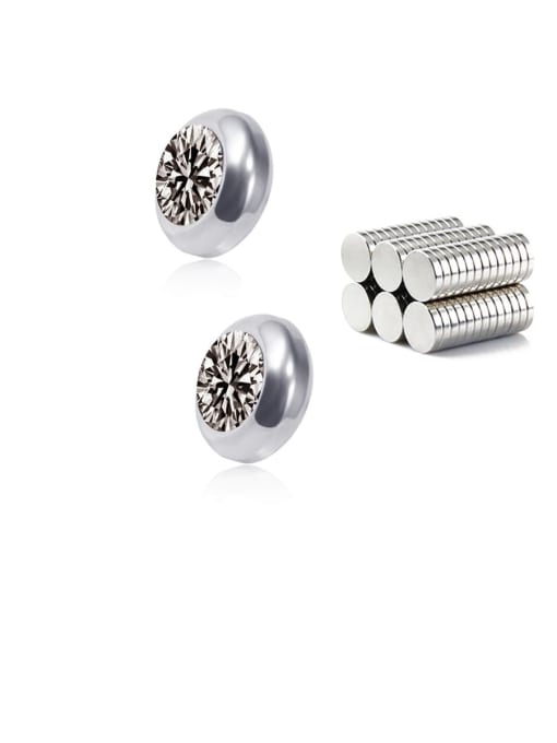 Grey 8mm Titanium Rhinestone Multi Color Round Minimalist  Single Rhinestone  Magnet Stud Earring