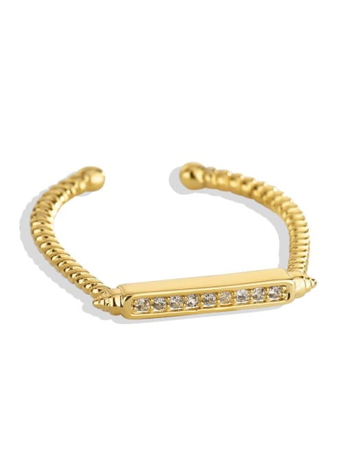 Gold fried dough twist open ring Brass Cubic Zirconia Geometric Minimalist Band Ring