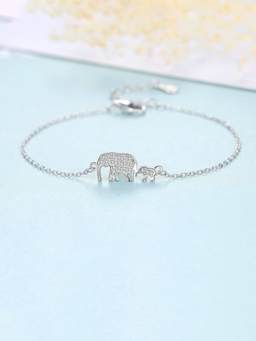 CCUI 925 Sterling Silver Cubic Zirconia  Minimalist Elephant Link Bracelet 2
