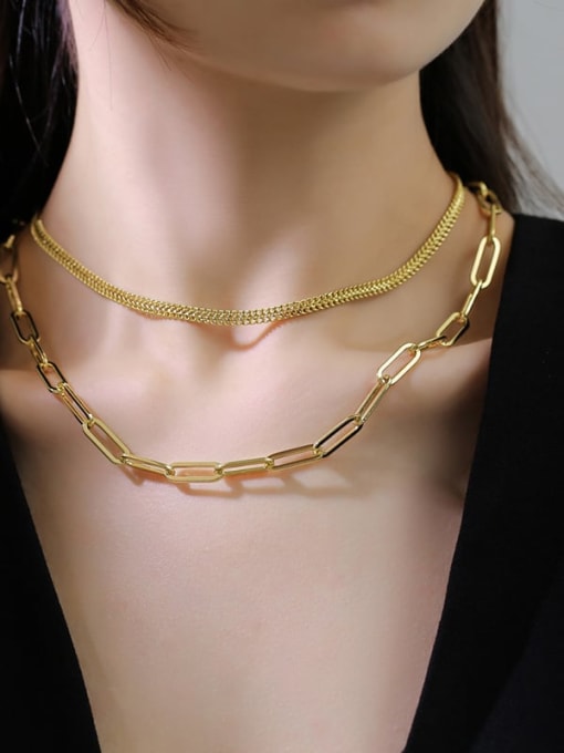 ROSS Brass Hollow Geometric chain  Ethnic  Folding Chain Necklace