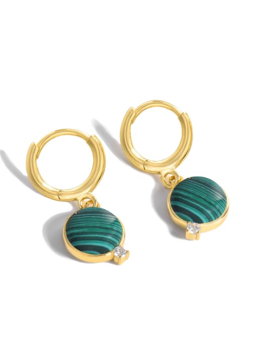 Malachite Brass Opal Geometric Minimalist Huggie Earring