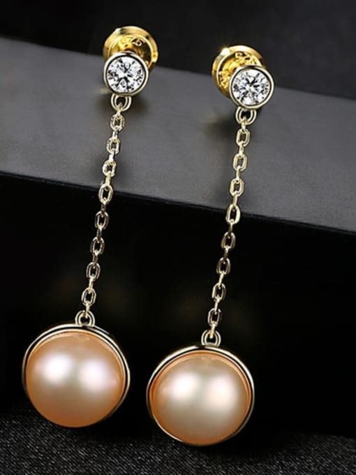 18K pink 3b02 925 Sterling Silver Freshwater Pearl White Ball Trend Threader Earring