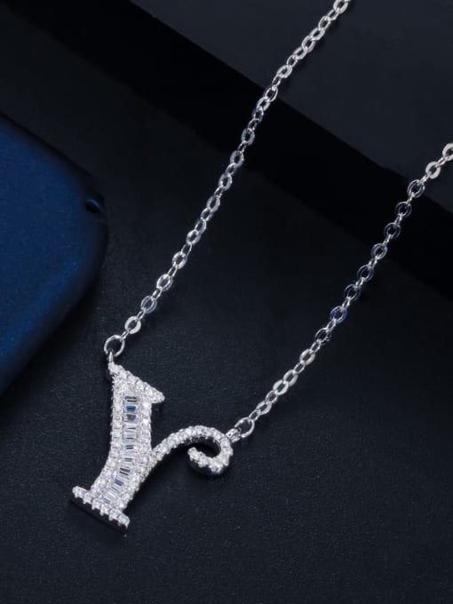Letter Y with chain Copper Cubic Zirconia Message Minimalist letter pendant Necklace