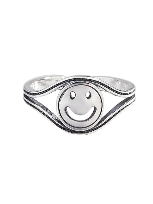 HAHN 925 Sterling Silver Hollow Smiley Vintage Band Ring 0